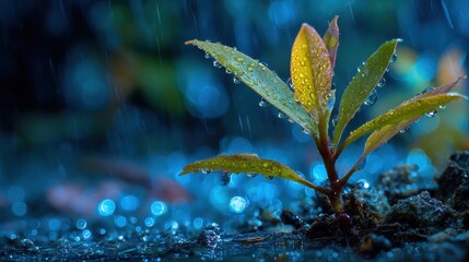New life emerges as raindrops cling to vibrant green leaves, perfect for nature blogs, environmental campaigns, and inspiring growth stories
