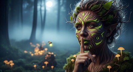 Ethereal forest spirit enchants with mystical glow. Perfect for fantasy art, nature-themed designs, magical promotions, Halloween, or eco-awareness campaigns. A whisper of nature's secrets.