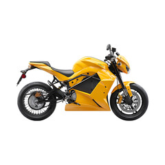 Electric Motorcycle Yellow Zero Emission Vehicle against transparent background