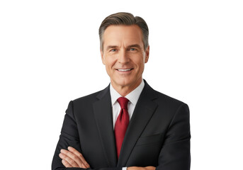 Professional businessman portrait in suit and tie smiling confidently stock photo image isolated on transparent background