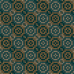 ornament from hand drawn squares. blue, beige, brown pixels. vector seamless pattern. black repetitive background. modern decorative art. geometric fabric swatch. textile design template. home decor