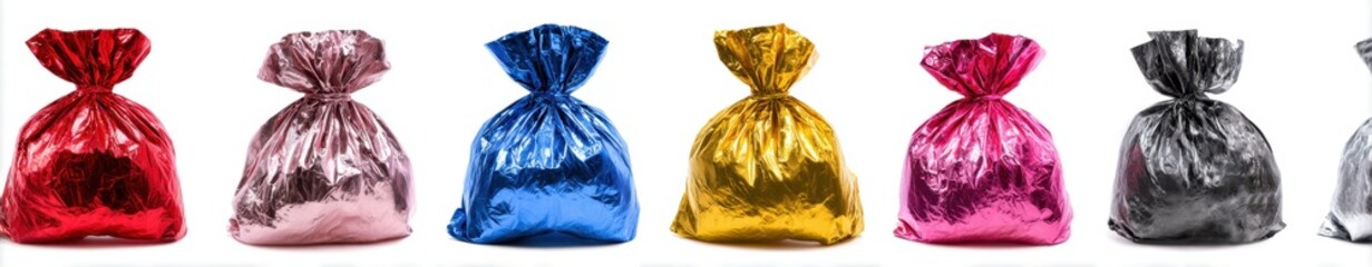 Colorful Gift Bags in Various Bright Shades Arranged in a Row for Celebration