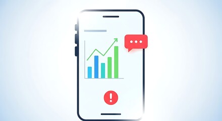 Smartphone displaying a graph with an upward trend and a notification icon.