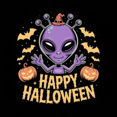 Cute Alien in Witch Hat &ndash; Happy Halloween Design