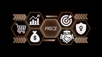 Business icons surrounding central word P R I C E price