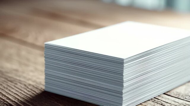 Blank card business card stack paper mockup white stationery wood minimalist closeup clean white paper template on wood desk calm and tidy