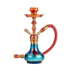 Small Blue Glass Hookah with Copper Accents Tobacco Pipe Smoking Device against transparent background