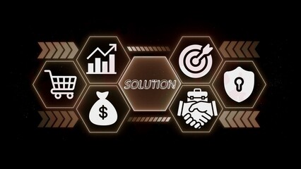 Business solution icons with graph money handshake target and security