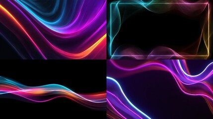 Abstract luminous curves with light trails and glowing rectangular frame effect