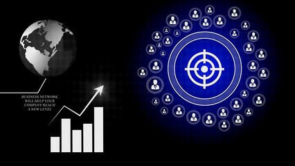 Global business network growth target with upward graph