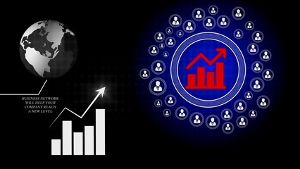 Globe and business growth chart with network of people icons 1