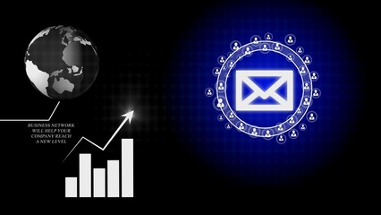 Globe email network and rising business graph earth