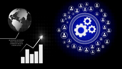 Globe and business growth chart with network of people icons