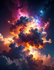 Cosmic cloudscape brilliant, fiery, ethereal explosion