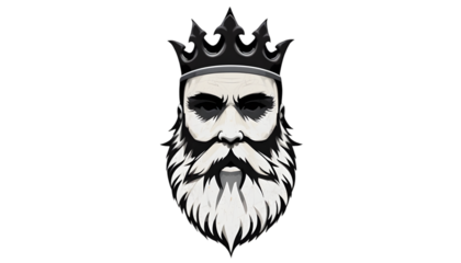 A bearded man with a crown isolated on transparent background