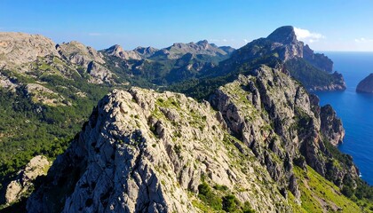 Mountainous landscape overlooking a coastline