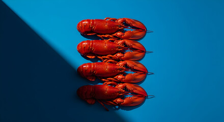 Fresh Red Lobsters Seafood Cuisine Blue Background Culinary Delicacy Gourmet Food Fine Dining Restaurant Menu Seafood Industry Product