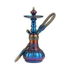 Stunning Blue  Purple Metal Hookah Elegant Smoking Pipe Detail against transparent background