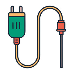 Green electrical plug connected by a yellow cable to a red connector and black wire