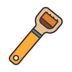 Modern flat design bottle opener with orange and tan colors on transparent background