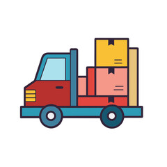 Colorful flat illustration of a delivery truck loaded with boxes on a transparent background