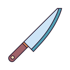 A simple illustration of a chef s knife with a light blue blade and brown handle