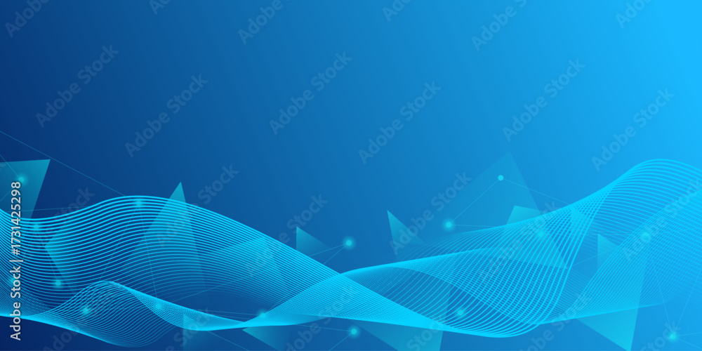 Wall mural abstract futuristic technology concept. gradient digital blue background with wave lines and plexus 