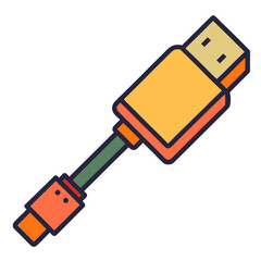 Stylized flat design icon of a usb cable connector with a transparent background