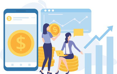 Financial Investment Concept with Mobile Banking App and Growing Graph Isolated