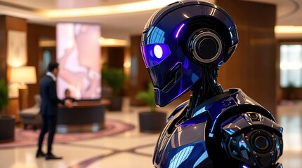 Hotel Robot AI Reception Futuristic.