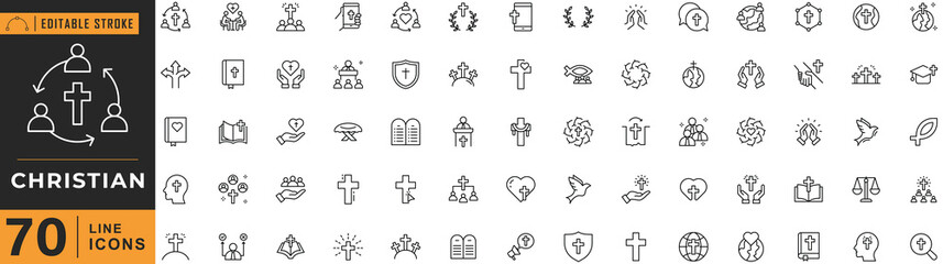 Christian line icon set. Editable stroke. Vector illustration.
