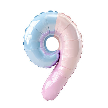 3D Rendered Gradient Balloon Number "9" in Pink and Blue