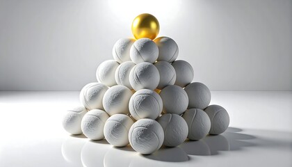 Pyramid of White Spheres with a Golden Sphere on Top Achievement, Success, and Leadership