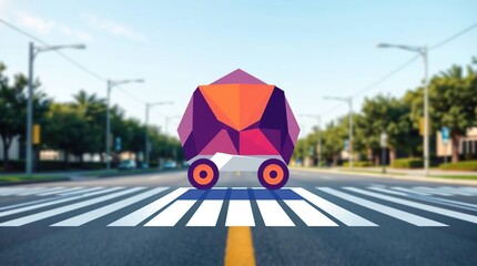 Lowpoly car crossing road.