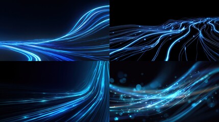 and keywords based on the image you provided

 Abstract Dynamic Lines Blue Light Trails Flowing in Darkness - Energetic Visual Design