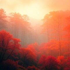 Misty Autumn Forest Sunrise.