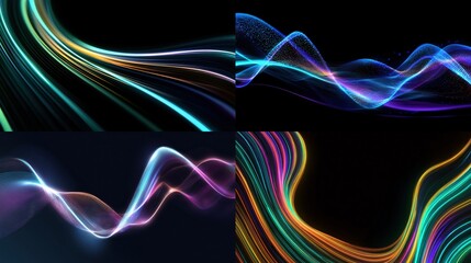 Abstract Glowing Light Trails, Dynamic Waveforms, Modern Graphics, Digital Art Designs
