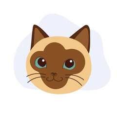 siamese cat face cartoon with blue eyes. animal design for pet graphics and digital art