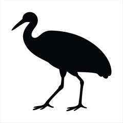 Fototapeta premium Black silhouette of a heron like bird isolated on white background