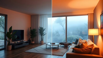 Modern living room with day  night.