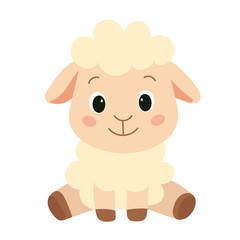Cute Lamb Sitting Adorable Cartoon Animal for Children's Designs