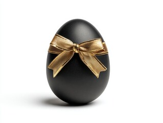 Elegant black egg decorated with a shiny gold ribbon tied in a bow for celebration