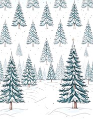 Snowy pine forest illustration