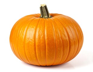 Fototapeta premium A vibrant orange pumpkin, smooth-skinned, sits on a white background