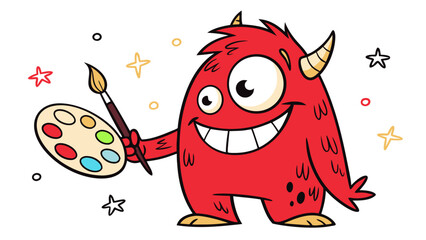 Funny cartoon set of vector tools as cute characters, pen tool, brush, eraser, and color palette in playful doodle style for stickers, icons, and stock illustrations