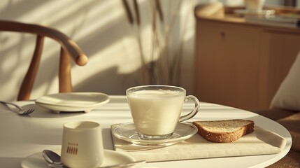 A Warm Breakfast of Fresh Milk Paired With Crispy Toast&mdash;Golden-Brown Baked Bread, Smooth Milk, and a Simple Yet Nutritious Morning Meal Perfect for Starting the Day With Energy