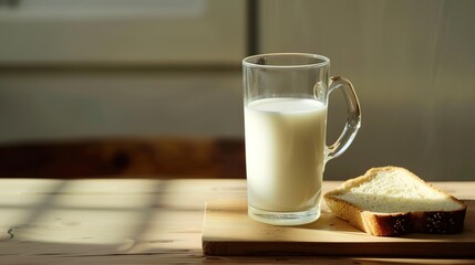 A Warm Breakfast of Fresh Milk Paired With Crispy Toast&mdash;Golden-Brown Baked Bread, Smooth Milk, and a Simple Yet Nutritious Morning Meal Perfect for Starting the Day With Energy