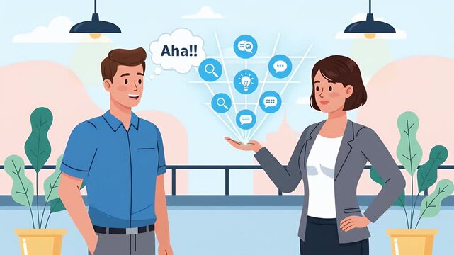 Dynamic customer service 2d animation showcasing seamless communication, innovative problem-solving, and engaging idea exchange for ultimate client satisfaction