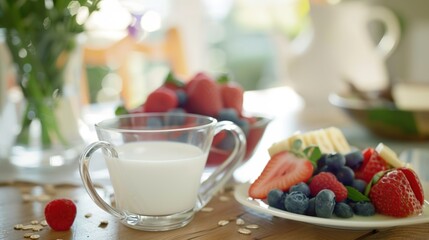 A Warm Breakfast of Fresh Milk Paired With Crispy Toast&mdash;Golden-Brown Baked Bread, Smooth Milk, and a Simple Yet Nutritious Morning Meal Perfect for Starting the Day With Energy