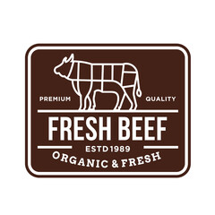 Fresh Beef Label with Brown Background Premium Quality Organic White Text and Line Art Farm Animal Cut Chart
